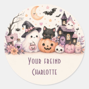 Adesivo Redondo Nome Amigos Halloween Fofo