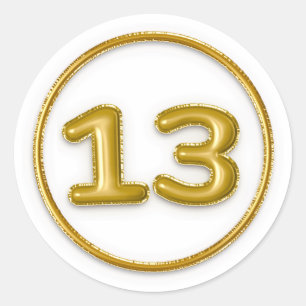 Adesivo Redondo Número 13 Balão Dourado