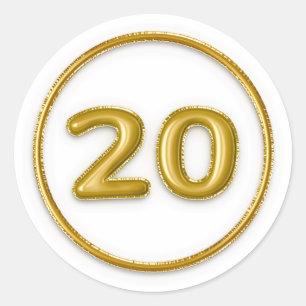 Adesivo Redondo Número 20 Balão Dourado