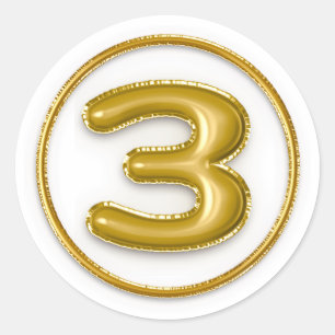 Adesivo Redondo Número 3 Balão Dourado