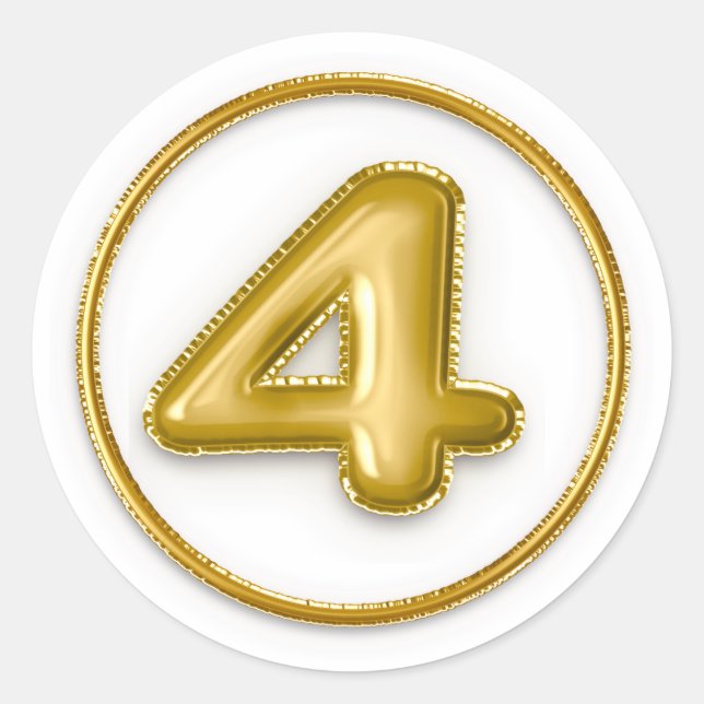 Adesivo Redondo Número 4 Balão Dourado (Frente)