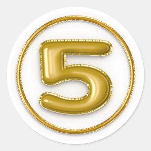 Adesivo Redondo Número 5 Balão Dourado