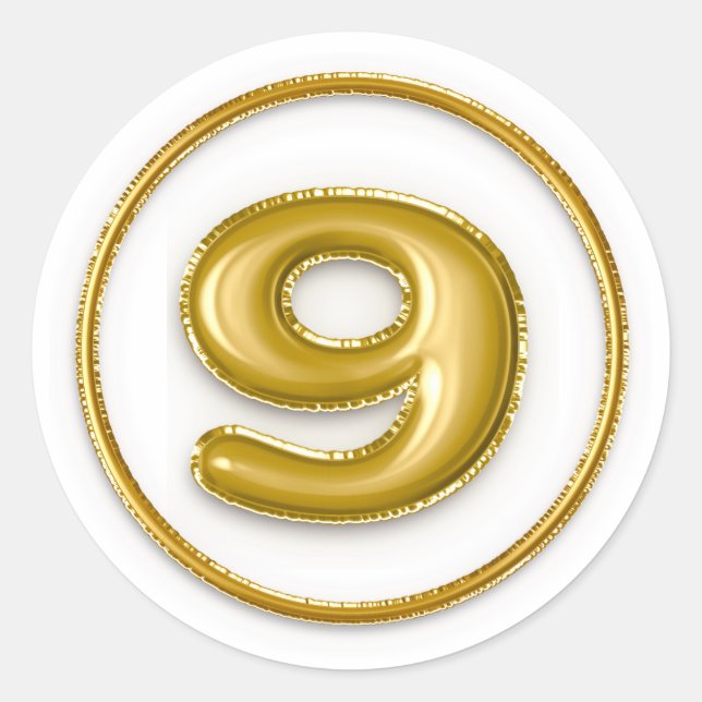 Adesivo Redondo Número 9 Balão Dourado (Frente)