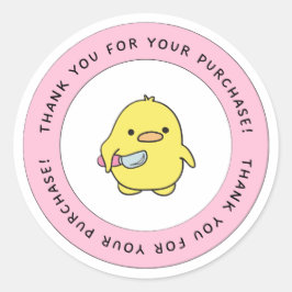 Adesivo Redondo Obrigado Pato Amarelo Fofo
