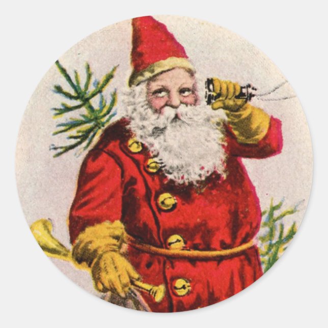 Adesivo Redondo Papai Noel Antigo com Corneta e Ár (Frente)