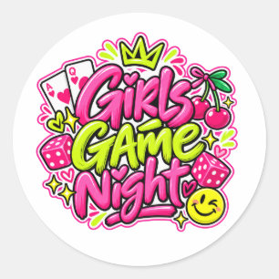 Adesivo Redondo para Noite de Jogos das Meninas