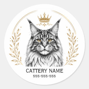 Adesivo Redondo Personalizado de Cattery Maine Coo