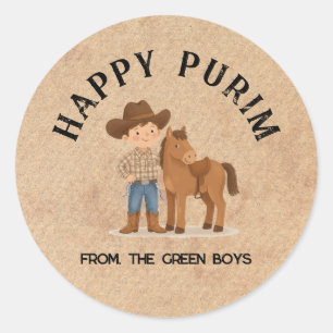 Adesivo Redondo Personalizado Feliz Purim - Cowboy