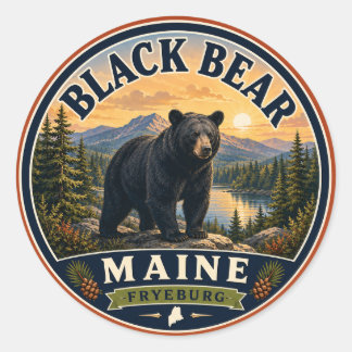 Adesivo Redondo Urso Negro Fryeburg Maine