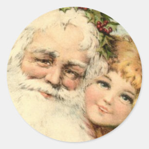 Adesivo Redondo VINTAGE PAPAI NOEL E MENINA