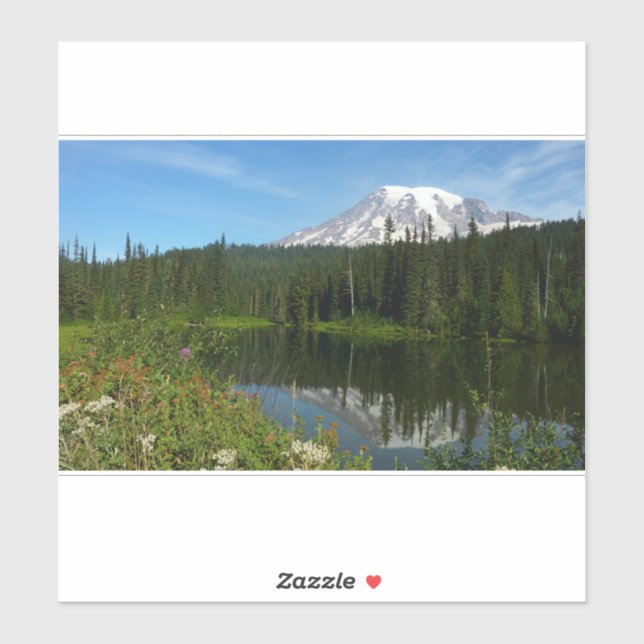 Adesivo Reflexo do Lago Monte Rainier com Flores Silvestre (Folha)