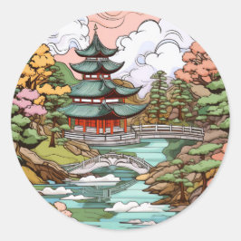 Adesivo Reflexões de Pond: Temple e Bridge Art