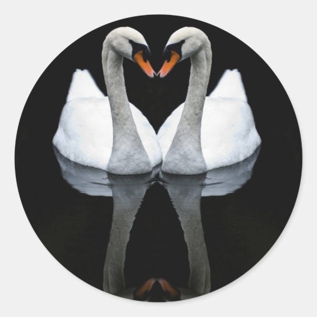 Adesivo Reflexões sobre amor, forma cardíaca, Cisnes branc (Frente)