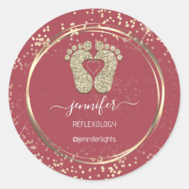 Adesivo Reflexologia Febre Cardíaca Rosa Confetti Dourado