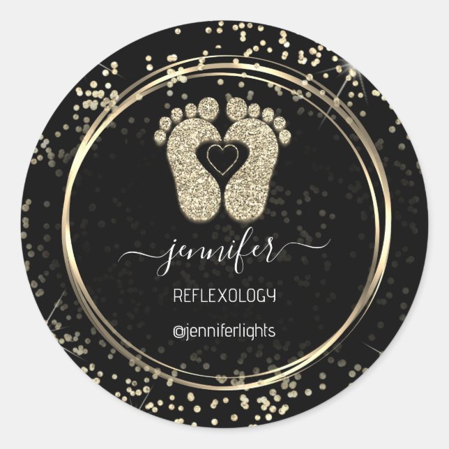 Adesivo Reflexologia Pés Cardíacos Confetti Dourado Láptic (Frente)