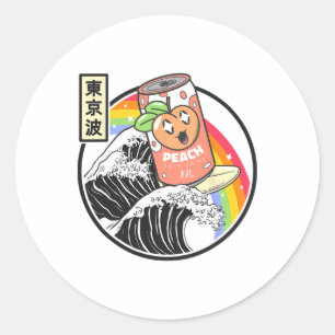 Adesivo Refrigerante de Pêssego Surfando Onda Kanagawa Jap
