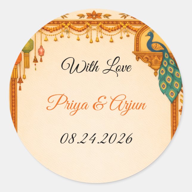 Adesivo Regal Indian Wedding Peacock Favor Stickers | Saff (Frente)