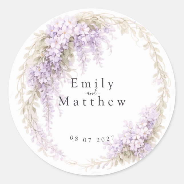 Adesivo Regency Wisteria Round Wedding Stickers (Frente)