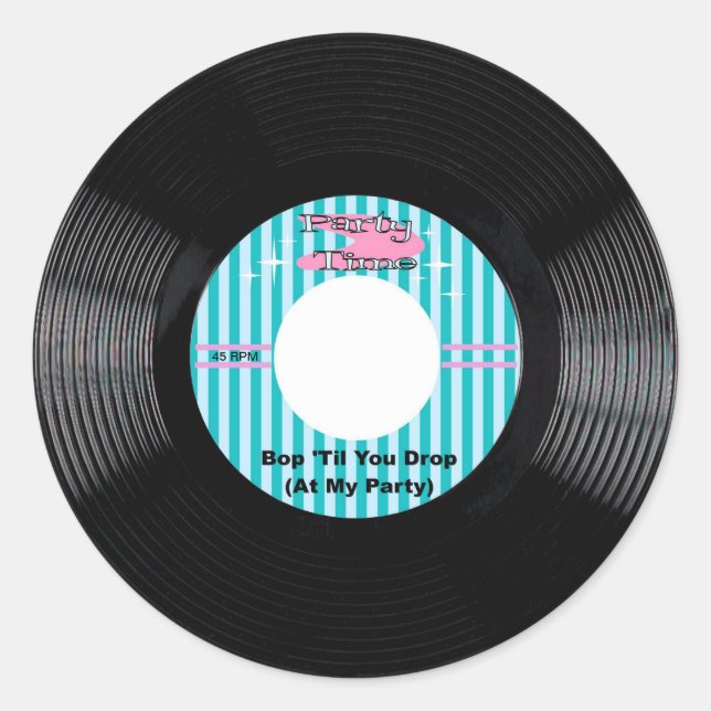 Adesivo Registro de 45 rpm no tempo da festa (Frente)