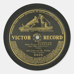 Adesivo Registro de fonógrafo GRAVADO VENCEDOR do vintage