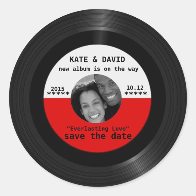 Adesivo Registro de vinil retrô l Moderno salvar a data (Frente)