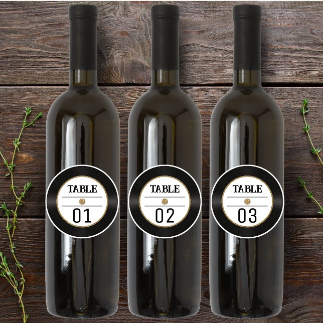 Adesivo Registro de vinilo Dourado com número de tabela 4x (Retro Vinyl Record Gold Glitter Table Number 4x4 Sticker
)