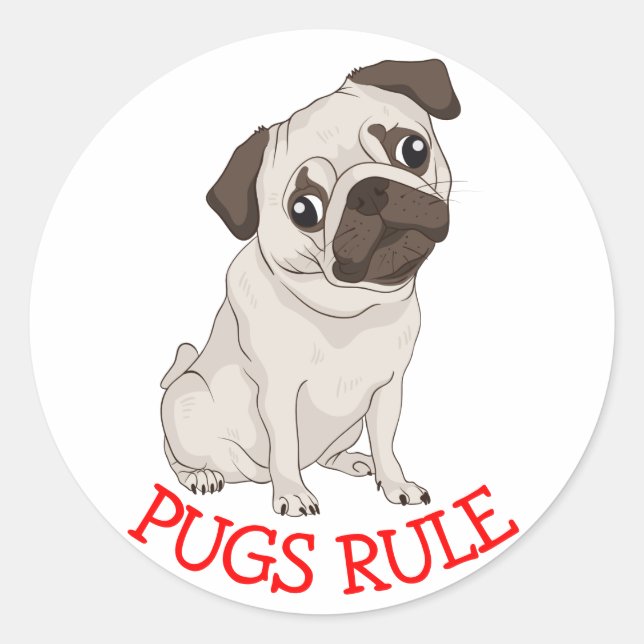 Adesivo Regra de Pugs! Pug Puppy Dog Cartoon Sticker / Sel (Frente)