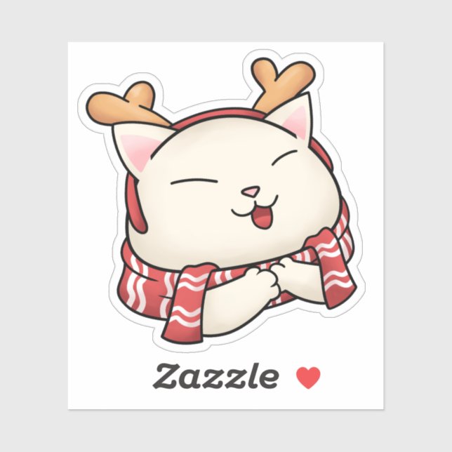 Adesivo Reindeer Cat de Natal com Scarf (Folha)