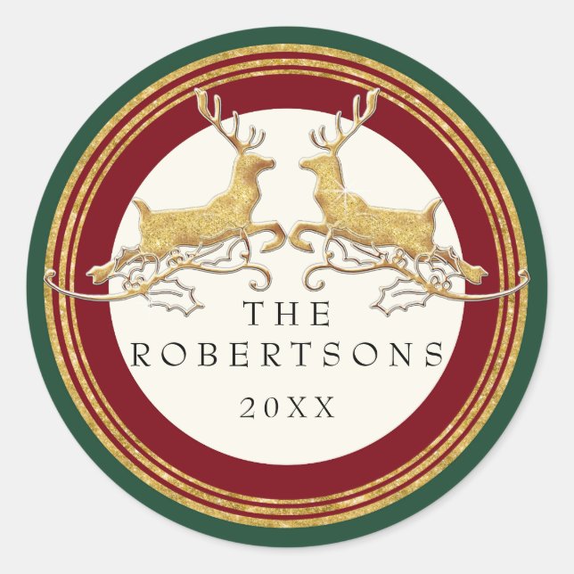 Adesivo Reindeer Moderno Glitter Dourado Faux Personalizad (Frente)