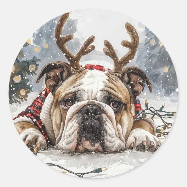 Adesivo Reindeer para Bulldog em Inglês de Natal (Frente)