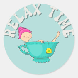 Adesivo relaxe a garota do tempo com chá Classic Round Sti