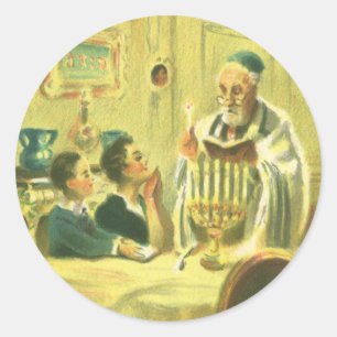 Adesivo Religião Vintage, Judaísmo, Acendendo a Menorá
