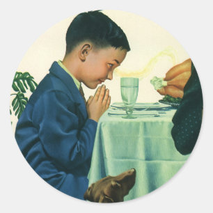 Adesivo Religião Vintage, Menino dizendo Graça no Dia de A