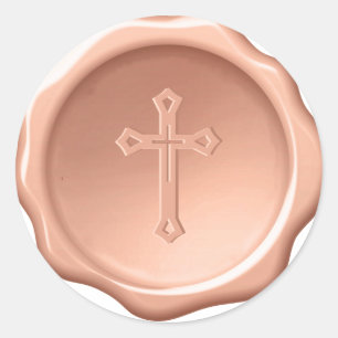 Adesivo Religioso com Selo de Cera Marrom Cruz Embossada