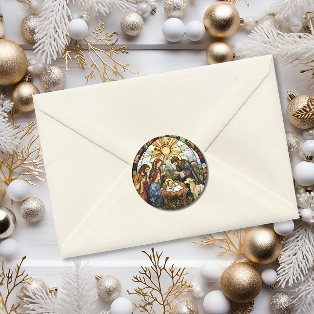 Adesivo Religious Stained Glass Nativity Holiday (Religious Stained Glass Nativity Holiday Classic Round Sticker)