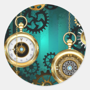 Adesivo Relógio de Joia Steampunk em um Fundo Verde