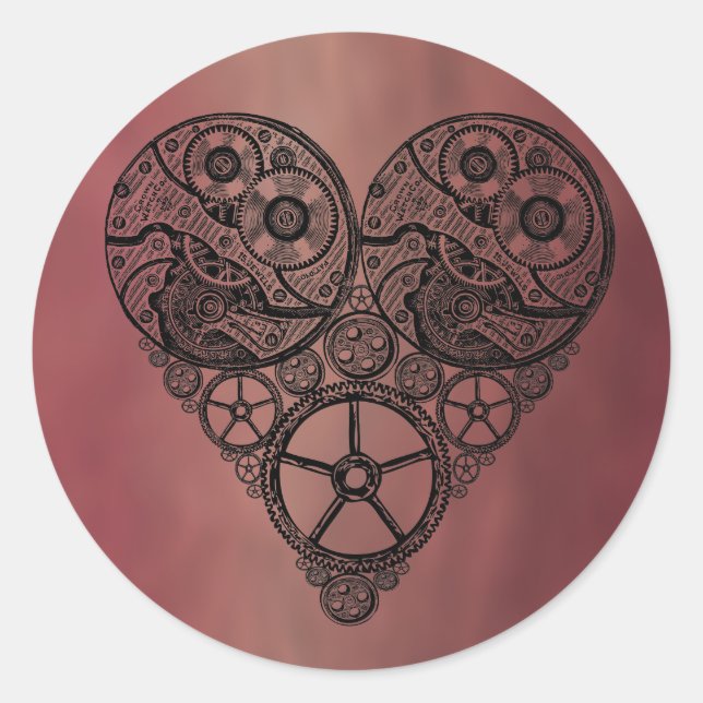 Adesivo Relógio Steampunk funciona e coração de engrenagen (Frente)