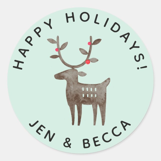 Adesivo Rena de Aquarela Fofa | Verde Marinho ou Qualquer  (Frente)