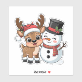 Adesivo Rena de Natal Fofa & Boneco de Neve