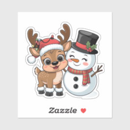 Adesivo Rena de Natal Fofa & Boneco de Neve