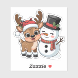 Adesivo Rena de Natal Fofa & Boneco de Neve