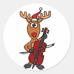 Adesivo Rena engraçada que joga o Natal do violoncelo