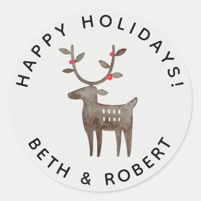 Adesivo Renas Cute em Aquarela | Fumaça Branca - Qualquer  (Frente)