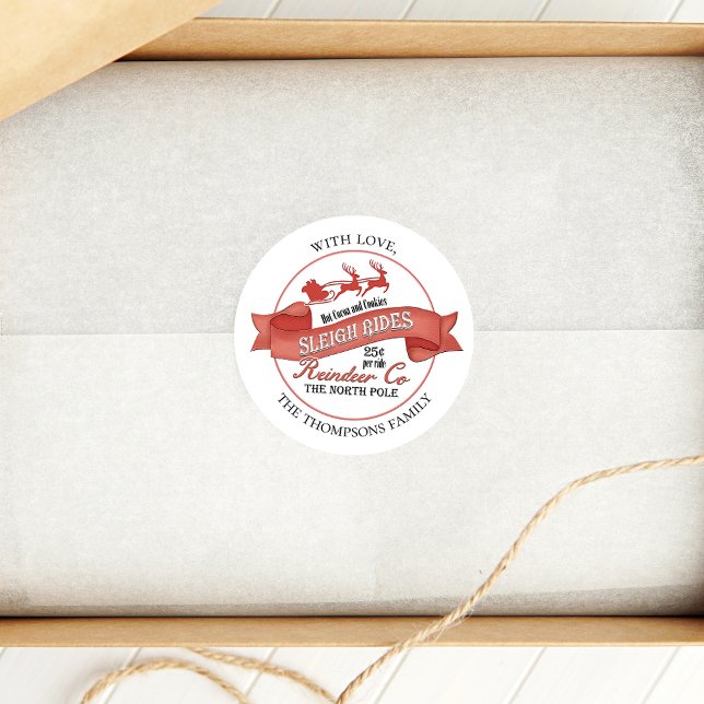 Adesivo Renascença Rena Veado Natal Vermelho Personalizado (Christmas gift label with vintage Santa Claus design. )