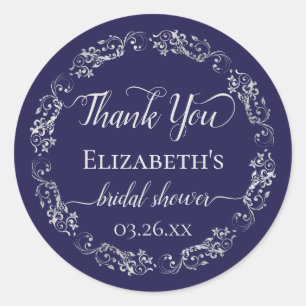 Adesivo Renda Prateada em Azul Marinho Agradecimento de Ch