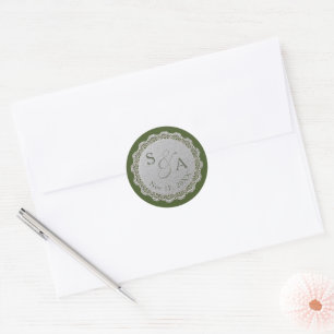 Adesivo Renda Vintage Verde Oliva Monograma Personalizado 