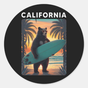 Adesivo República Califórnia Legal Urso Surfando Praia Cal