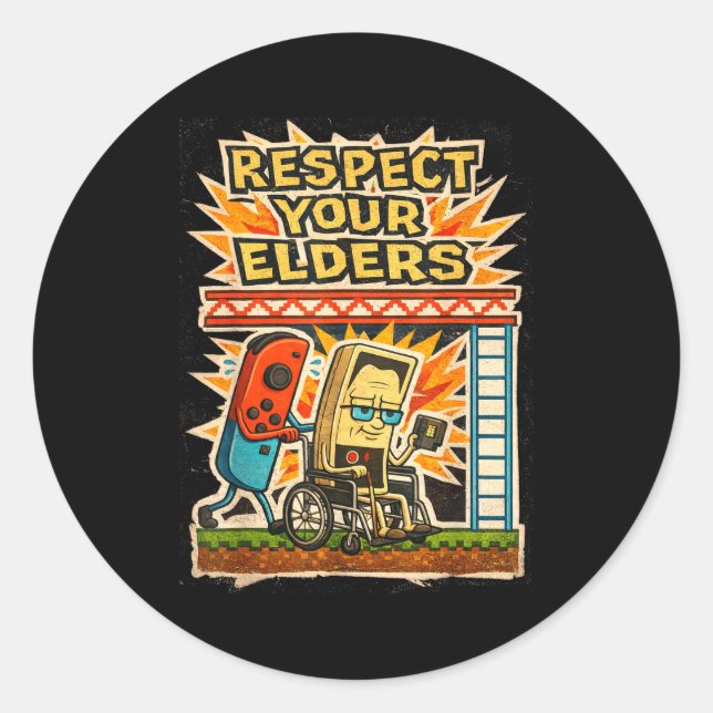 Adesivo Respect Your Elders Funny Gamer Controller 80s Ret (Frente)
