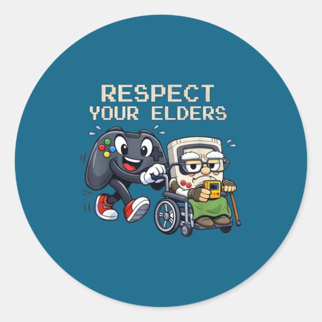 Adesivo Respect Your Elders Gaming Control Retro Funny Gam (Frente)