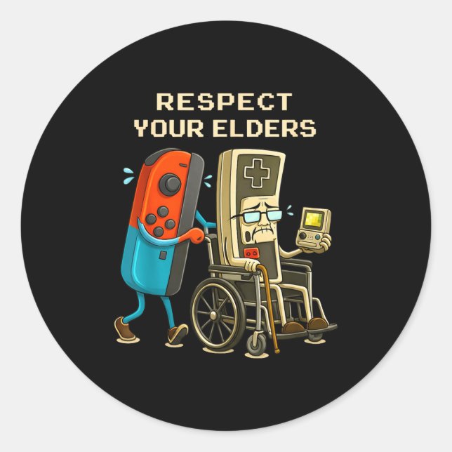 Adesivo Respect Your Elders Gaming Control Retro Funny Gam (Frente)